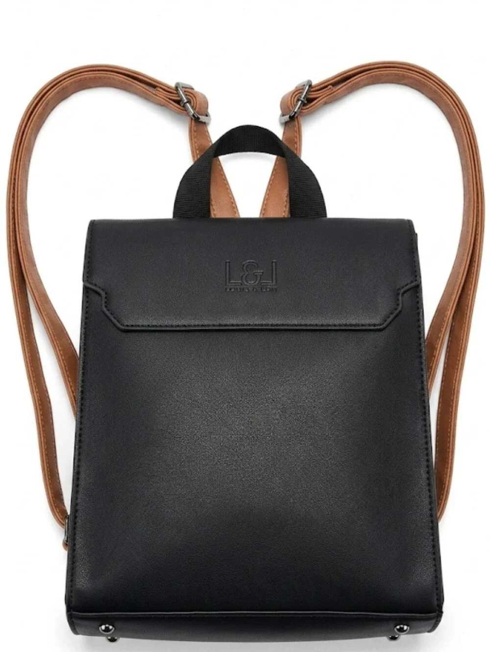 L&L Faux Leather Backpack with Brown Straps